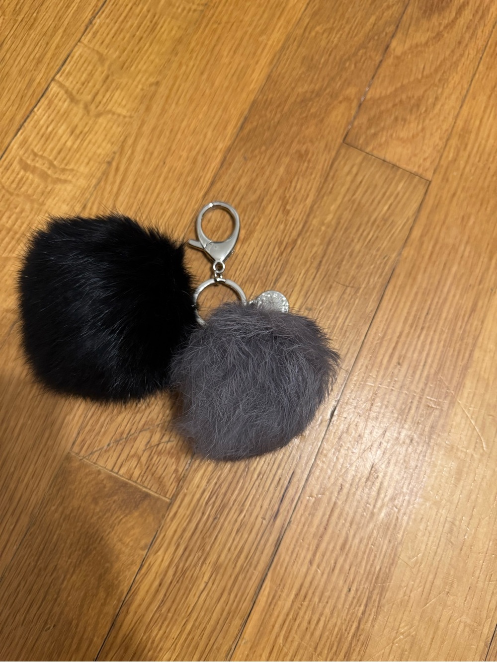 Rebecca Minkoff Black and Gray Fur Pom-Pom Keychain